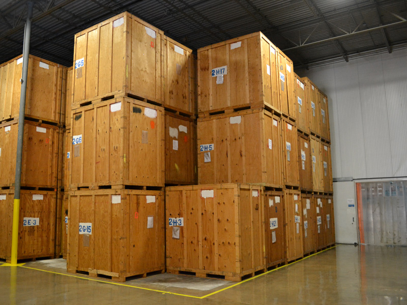 crates in climate controlled storage at warehouse