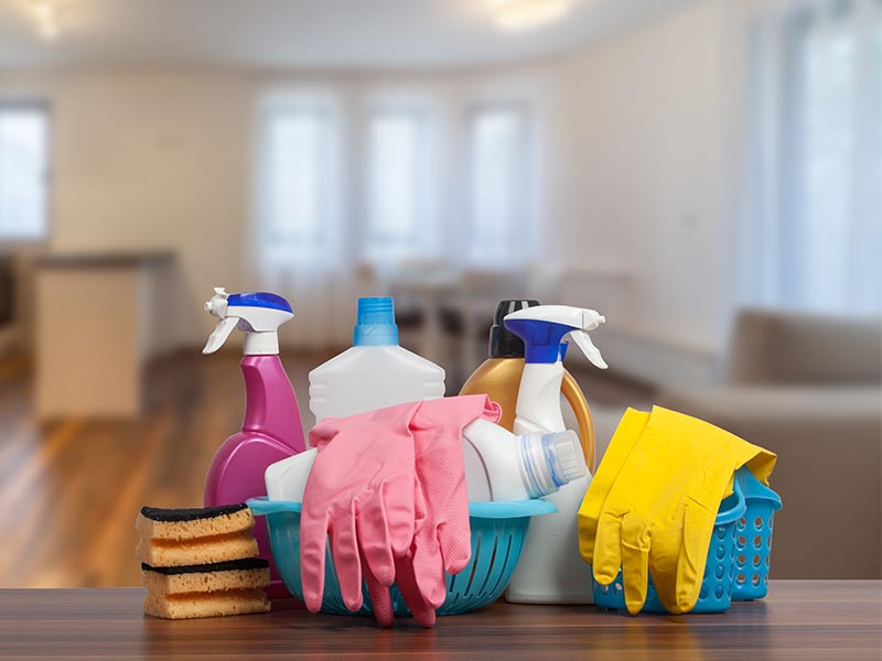 home cleaning supplies on counter