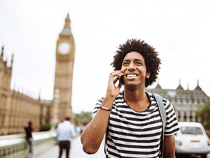 man talking on phone in uk