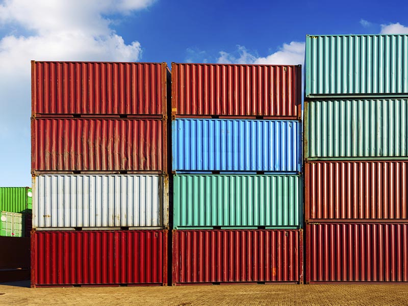 stacked megavessel shipping containers