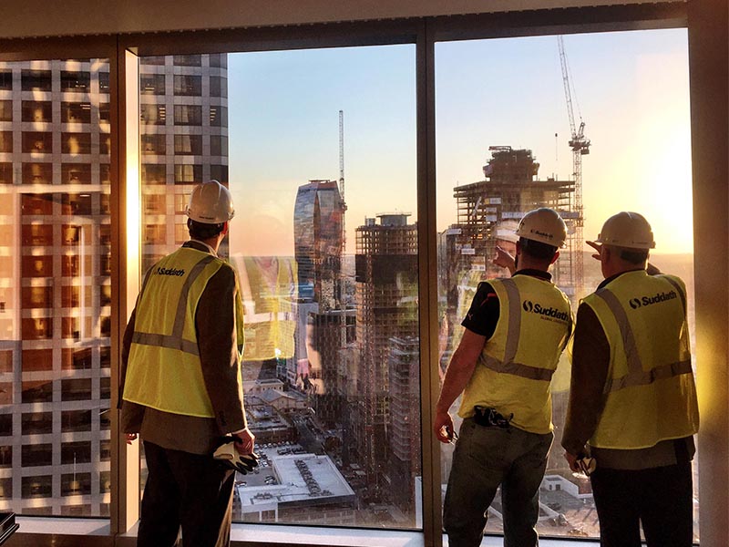 warehousing and installation team doing a walkthrough in wilshire hotel